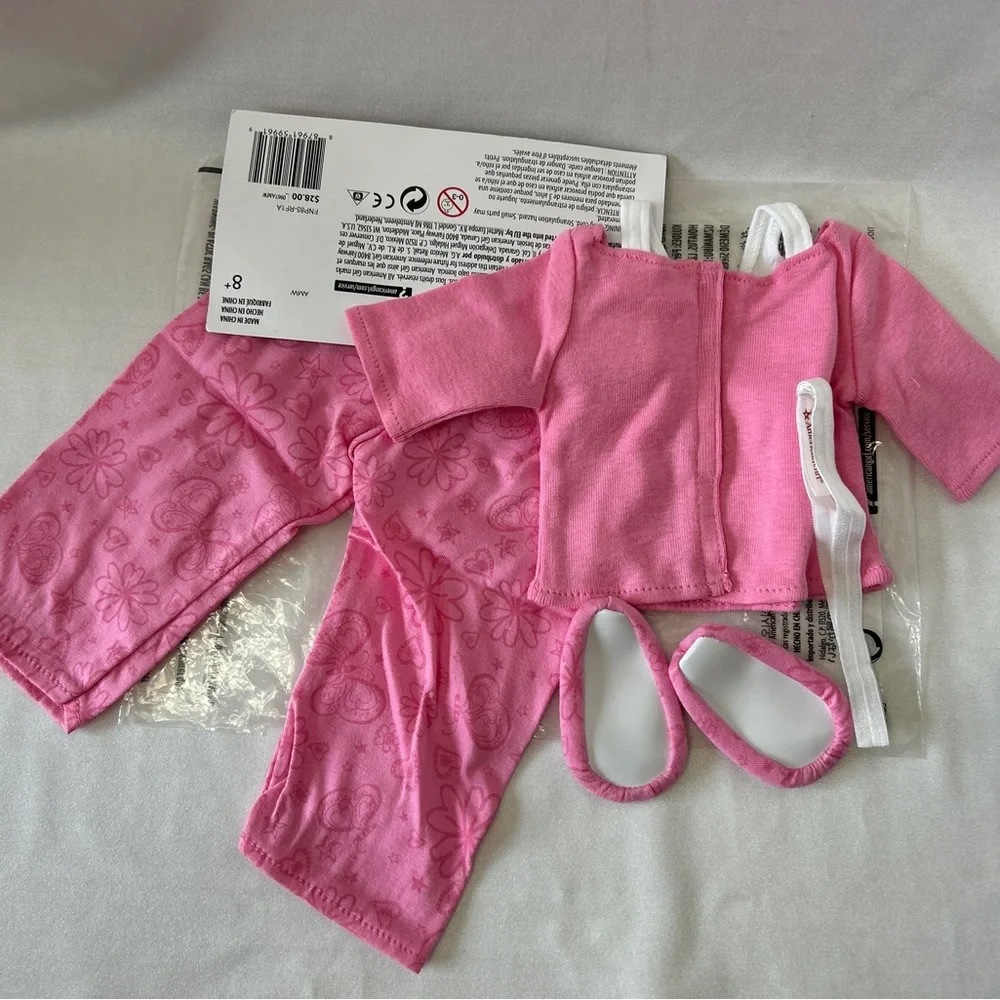 American Girl 18” Doll Pink PJ Set With Sleepers & Hair Tie NOS NIP - Picture 3 of 14